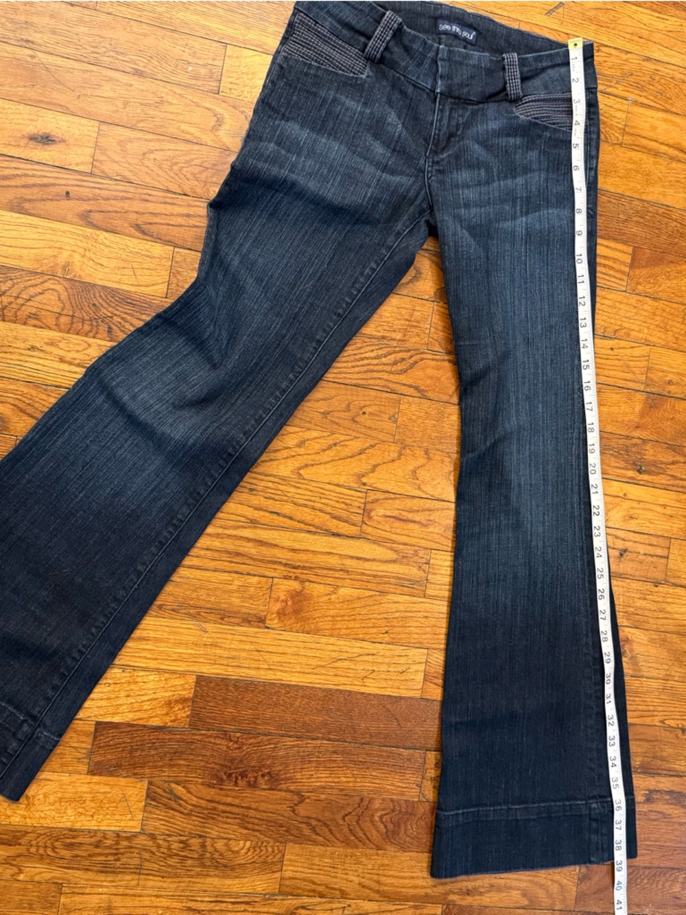See Thru Soul Women's Dark Wash Flare Jeans - Picture 9 of 12